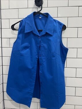 Bright Royal Blue Sleeveless Button-Up Blouse